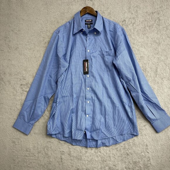 NEW Kirkland Signature Men's 17-36/37 Traditional Fit  Blue Dress Shirt - Picture 2 of 10